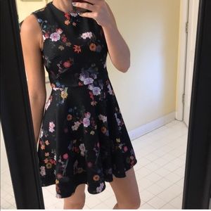 Bebe black floral skater dress quilted material